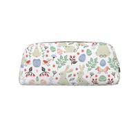 MLTRFGJ Flowers Bunnies Birds Printed Multifunctional Leather Zipper Pencil Case, Suitable for School, Office and Travel