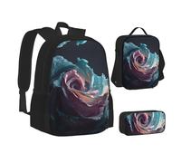 MLTRFGJ Frozen Rose Printed 3-Piece Backpack Set, Combining Backpack, Pencil Case, and Lunch Bag