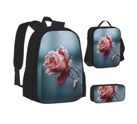 MLTRFGJ Frozen Rose Printed 3-Piece Backpack Set, Combining Backpack, Pencil Case, and Lunch Bag