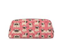 MLTRFGJ Funny Cartoon Pug Puppy Dog Printed Multifunctional Leather Zipper Pencil Case, Suitable for School, Office and Travel