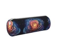 MLTRFGJ Galaxy Cosmic Rose Fusion Printed Leather Cylinder Pencil Storage Bag, Suitable for Daily Use