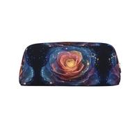 MLTRFGJ Galaxy Cosmic Rose Fusion Printed Multifunctional Leather Zipper Pencil Case, Suitable for School, Office and Travel