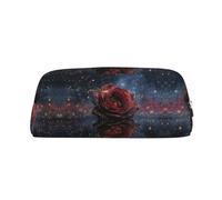 MLTRFGJ Galaxy Cosmic Rose Fusion Printed Multifunctional Leather Zipper Pencil Case, Suitable for School, Office and Travel