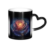 MLTRFGJ Galaxy Cosmic Rose Fusion Printed Thermosensitive Color Changing Starry Ceramic Cup, Color Changing Mug