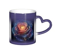 MLTRFGJ Galaxy Cosmic Rose Fusion Printed Thermosensitive Color Changing Starry Ceramic Cup, Color Changing Mug