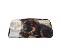 MLTRFGJ German Shepherd Puppy Printed Multifunctional Leather Zipper Pencil Case, Suitable for School, Office and Travel