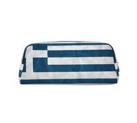 MLTRFGJ Greek Flag Printed Multifunctional Leather Zipper Pencil Case, Suitable for School, Office and Travel