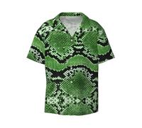 MLTRFGJ Green Snakeskin Printed Men's Casual Cuban Neck Short Sleeved Shirt, Soft and Breathable