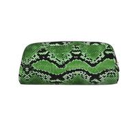 MLTRFGJ Green Snakeskin Printed Multifunctional Leather Zipper Pencil Case, Suitable for School, Office and Travel