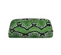 MLTRFGJ Green Snakeskin Printed Multifunctional Leather Zipper Pencil Case, Suitable for School, Office and Travel