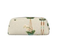 MLTRFGJ Hanging Macrame Plant Printed Multifunctional Leather Zipper Pencil Case, Suitable for School, Office and Travel