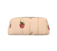 MLTRFGJ Hanging Macrame Plant Printed Multifunctional Leather Zipper Pencil Case, Suitable for School, Office and Travel