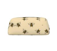 MLTRFGJ Honey Bee Printed Multifunctional Leather Zipper Pencil Case, Suitable for School, Office and Travel