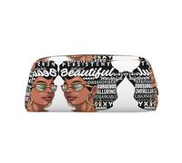 MLTRFGJ Melanin Afro Woman Printed Multifunctional Leather Zipper Pencil Case, Suitable for School, Office and Travel