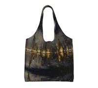 MLTRFGJ Metropolitan Night Skyline Print Canvas Tote Bags Super Capacity, Minimalist Design For Shopping, Groceries, Travel & Daily Use