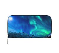 MLTRFGJ Northern Lights Printed Leather Hand-Held Wallet, Mobile Wallet, Credit Card Holder