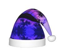 MLTRFGJ Palm Tree Purple Sunset Printed Children'S Christmas Hat, Suitable For Holiday And Party Decoration