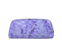 MLTRFGJ Purple Lavender Colored Flowers Printed Multifunctional Leather Zipper Pencil Case, Suitable for School, Office and Travel