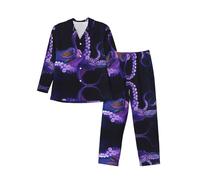 MLTRFGJ Purple Octopus Printed Men'S Long Sleeved Pajama Set, Comfortable And Fashionable Pajamas