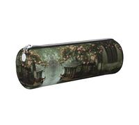 MLTRFGJ Rain-Soaked Roses Printed Leather Cylinder Pencil Storage Bag, Suitable for Daily Use