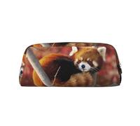 MLTRFGJ Red Panda Printed Multifunctional Leather Zipper Pencil Case, Suitable for School, Office and Travel