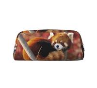 MLTRFGJ Red Panda Printed Multifunctional Leather Zipper Pencil Case, Suitable for School, Office and Travel