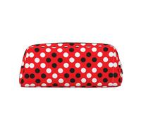MLTRFGJ Red White Polka Dot Printed Multifunctional Leather Zipper Pencil Case, Suitable for School, Office and Travel