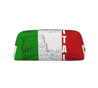 MLTRFGJ Roman Colosseum Italian Flag Printed Multifunctional Leather Zipper Pencil Case, Suitable for School, Office and Travel