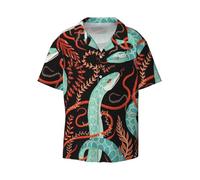 MLTRFGJ Snake and Flower Printed Men's Casual Cuban Neck Short Sleeved Shirt, Soft and Breathable