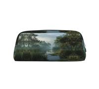 MLTRFGJ Swamp Wetland Printed Multifunctional Leather Zipper Pencil Case, Suitable for School, Office and Travel