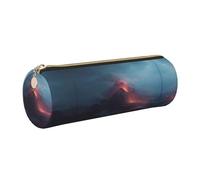 MLTRFGJ Volcano Printed Leather Cylinder Pencil Storage Bag, Suitable for Daily Use