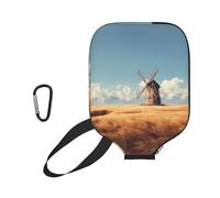 MLTRFGJ Windmill in Field Printed Peak Racket Cover with Mesh Bag for Peakball Towel, with Long Zipper and Full Opening.