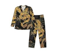 MLTRFGJ Yellow Dragon Black Background Printed Men'S Long Sleeved Pajama Set, Comfortable And Fashionable Pajamas