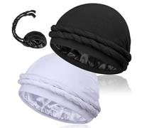 MLTUAGE 2 Pcs Satin Lined Silky Head Wraps for Men, Halo Turban Durag Head Scarf, Black+white, One size