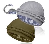 MLTUAGE 2 Pcs Satin Lined Silky Head Wraps for Men, Halo Turban Durag Head Scarf, Light Gray+olivine, One size