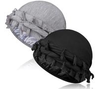 MLTUARG 2 Pcs Satin Lined Turban Silky Head Wraps for Men with Long Twist Straps, Halo Turban Mens Turban Head Scarf for Hair, Black+light Gray, One size