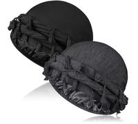 MLTUARG 2 Pcs Satin Lined Turban With Long Twist Straps, Silky Head Wraps for Men, Halo Head Scarf for Hair, Black+dark Gray, One size