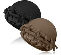 MLTUARG 2 Pcs Satin Lined Turban With Long Twist Straps, Silky Head Wraps for Men, Halo Head Scarf for Hair, Black+khaki, One size