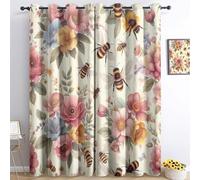 MLUNKQAIL Bee Living Room Curtains Floral Curtains with Hooks, Thermal Insulated Blackout Twopage Curtains, Energy Saving Super Soft for Decoration Curtains 90x90 Inch