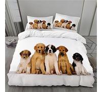 MLUNKQAIL Big Dog Duvet Cover Single, White Bedding, Soft Cosy 3 Piece 110gsm Microfibre Quilt Cover and 2xPillow Case 50x75 cm with Zipper Closure for Bedroom