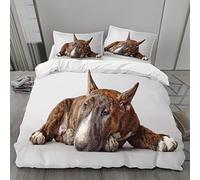 MLUNKQAIL Bull Terrier Double Duvet Cover White Bedding Soft Cosy 3 Piece 110gsm Microfibre Quilt Cover and 2xPillow Case 50x75 cm with Zipper Closure for Bedroom