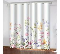MLUNKQAIL Floral Living Room Curtains Little Fresh Curtains with Hooks, Thermal Insulated Blackout Twopage Curtains, Energy Saving Super Soft for Decoration Curtains 90x90 Inch
