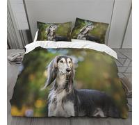 MLUNKQAIL Saluki Hound King Size Duvet Cover Sets Green Animal Bedding Sets King Size Microfibre Reversible King Size Bedding with Zipper Closure 3D Pattern Quilt Cover and 2 PillowCases 50x75cm