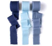 Mlurcu Blue Cotton Linen Ribbon 1.5" x 21Yds Boho Vintage Rustic Ribbon Handmade Fringe Frayed Cloth Fabric Ribbon for Gift Wrapping Wedding Invitations Bridal Bouquets DIY Crafts