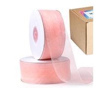 MLURCU Blush Organza Sheer Ribbon 1.5" x 100 Yards, Blush Pink Ribbon Pink Chiffon Tulle Clear Fabric Ribbon for Gift Wrapping Christmas Wedding Flower Bouquet Hair Bows Crafts