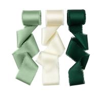 Mlurcu Chiffon Silk Satin Ribbon 1-1/2 Inch Wide Handmade Fringe Chiffon Ribbon Sage Green Dark Green Cream for Gift Wrapping Flower Bouquet Wedding Invitation DIY Crafts