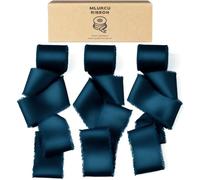 Mlurcu Dark Teal Blue Silk Satin Ribbon 1.5 Inch x 21 Yards Handmade Frayed Fringe Chiffon Fabric Ribbon Dark Blue Ribbon for Gift Wrapping Flower Bouquet Wedding Invitation Baby Shower Home Decor