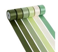 Mlurcu Green Ribbon 1 Inch Sage Green, Moss, Olive, Lime, Ivory, Double Faced Silk Satin Ribbon Set for Gift Wrapping, Flower Bouquet, Wedding, Invitation, Hair Bow Crafts - 30Yds