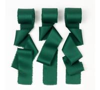 Mlurcu Green Silk Satin Ribbon 1-1/2 x 21 Yds Emerald Dark Green Ribbon Handmade Frayed Fringe Chiffon Fabric Ribbon for Flower Bouquet Gift Wrapping Wedding Invitation Christmas Decor