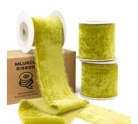 Mlurcu Green Velvet Ribbon - 2 Inch Wide Moss Green Frayed Ribbon for Wrapping, Wedding Invitations & Flower Bouquets